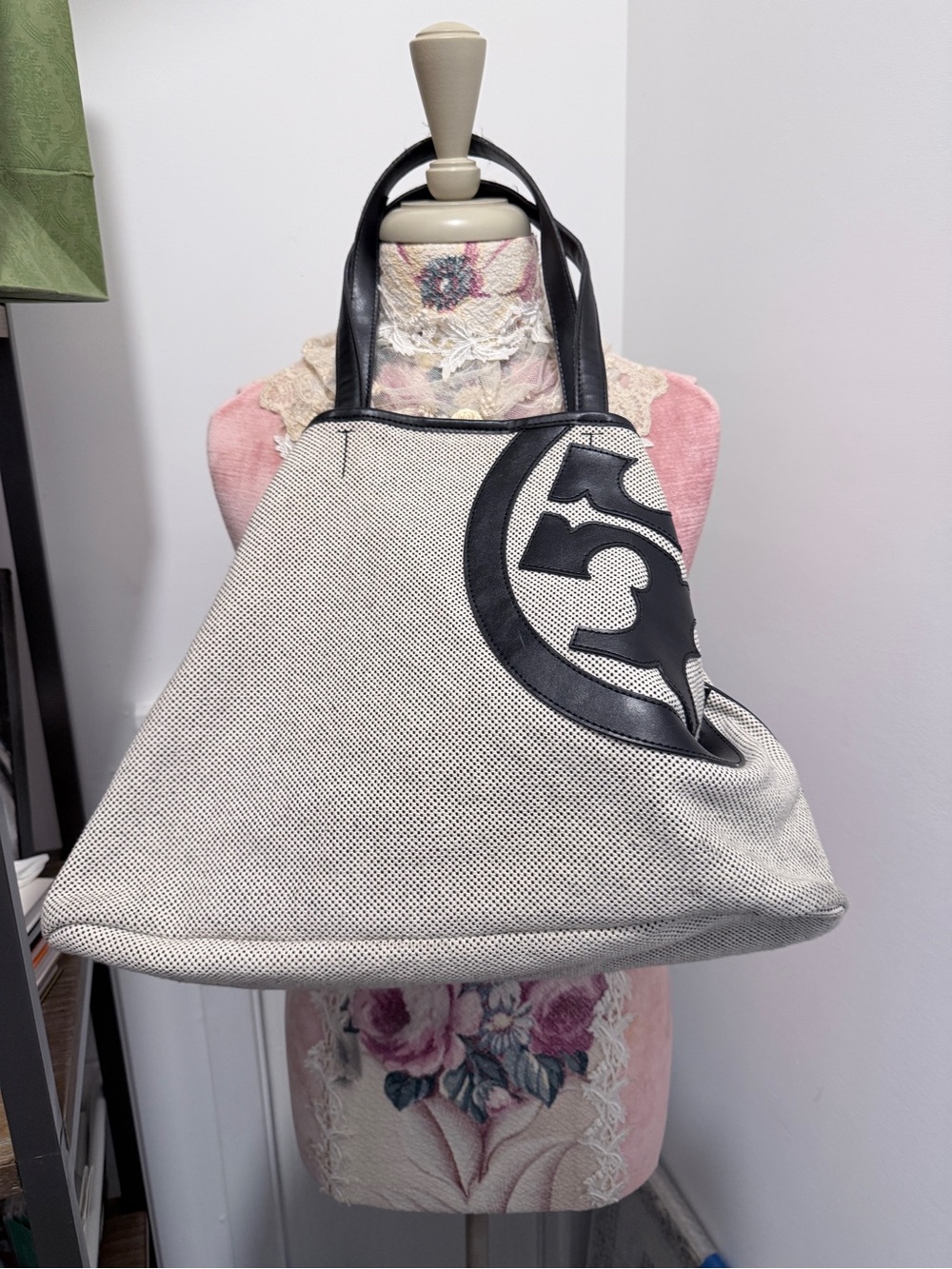 Tory Burch Black & Natural Canvas Logo Tote - Picture 6 of 7